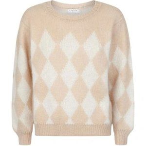 Sandro Paris Diamond Pattern Beige Sweater, Wool Mix size M
